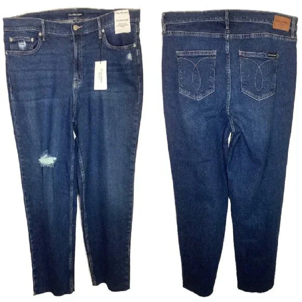 Calvin Klein Women's High Rise Straight Stretch Ankle Length Jeans Sz 20W